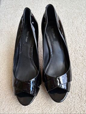 White House Black Market Black Patent Peep-Toe Heels